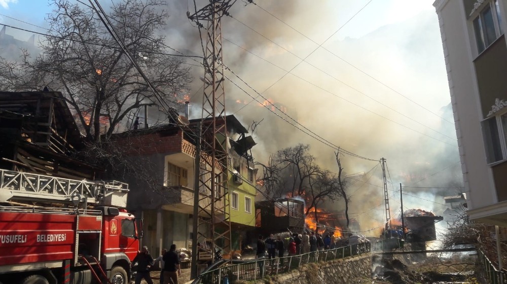 Artvin´in Yusufeli ilçesi Dereiçi köyünde yangın
