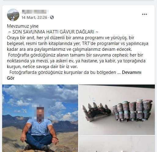 Gavur Dağı´nda bulduğu Osmanlı-Rus Savaşında kullanılan mühimmatları sosyal medyada paylaşınca gözaltına alındı
